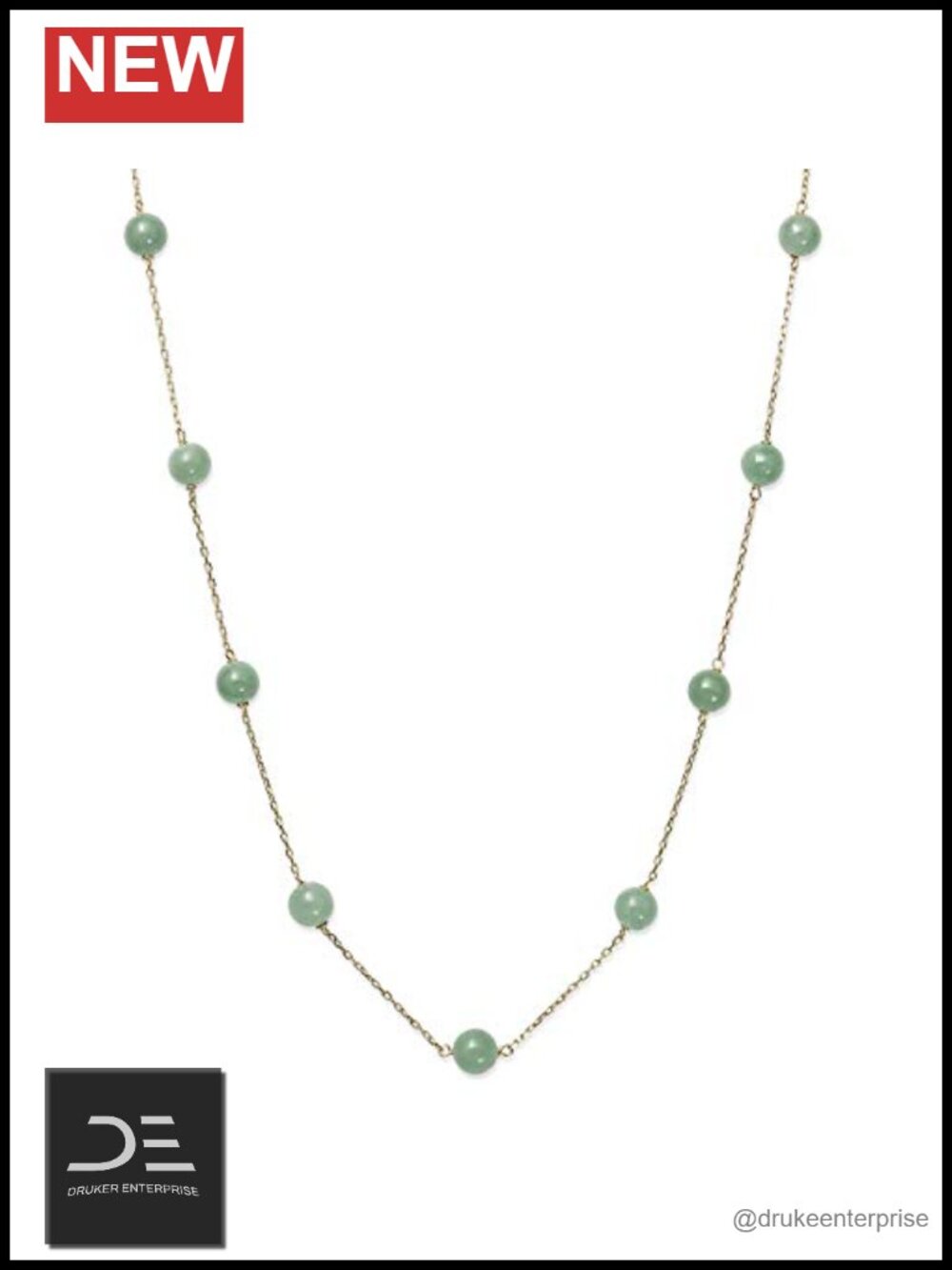 Natural Jade Station Necklace 10K Yellow Gold 18" Cable Chain